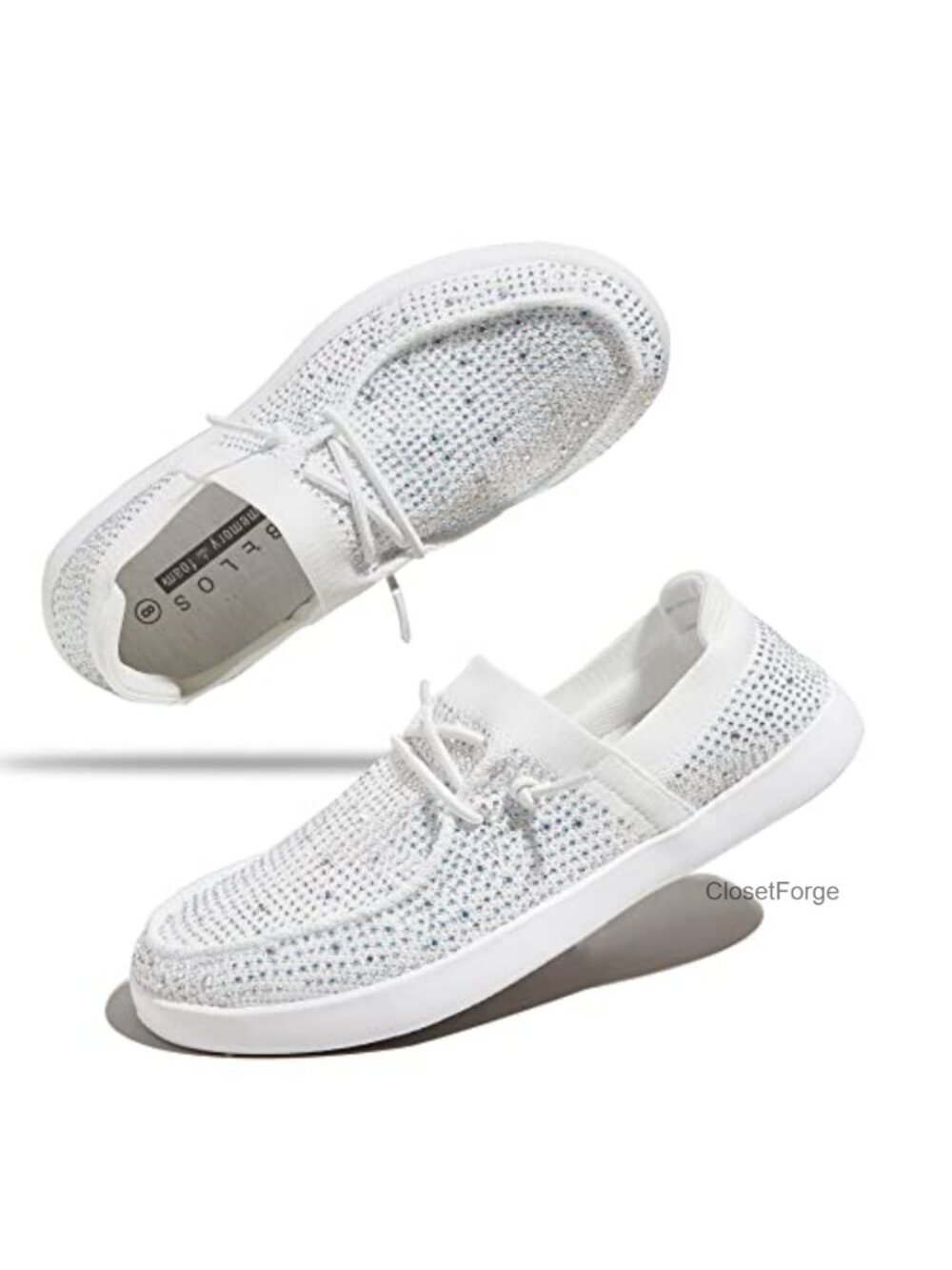Women's Rhinestone Lace Up Loafers Slip On Walking Shoes Breathable Mesh Knit